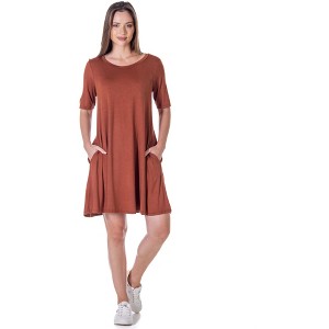 24seven Comfort Apparel Soft Flare T Shirt Dress with Pocket Detail - 1 of 4