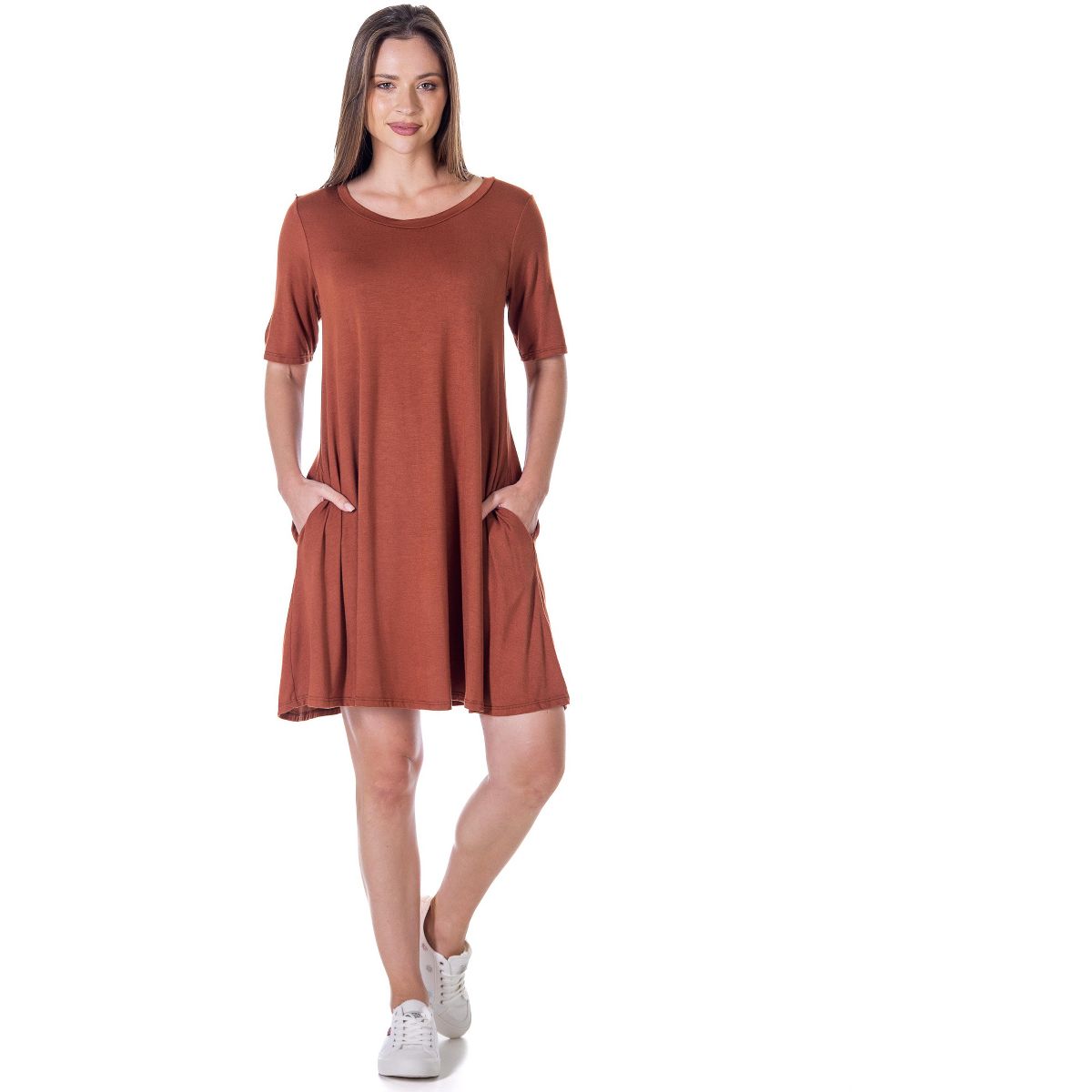 Womens Round Neck Knee Length Soft Flare T Shirt Pocket Dress - 24seven Comfort Apparel™ - thumbnail 9