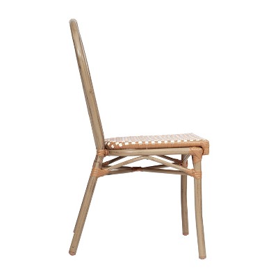 Brown and White Wicker Rattan Outdoor Bistro Chair