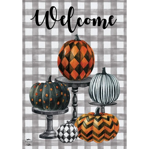 Briarwood Lane Checkered Pumpkins Autumn Garden Flag - 12.5x18" All-Weather Polyester