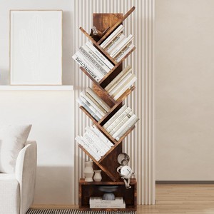 Jojoka 8-Tier Tree-Shaped Bookshelf with Storage Drawer – Tall Wooden Floor Standing Bookcase for Kids & Adults,Brown - 1 of 4