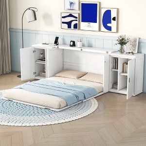 NicBex Queen Size Murphy Bed Wooden Queen Bed Frame Morden Hideaway Wall Bed with 2 Cabinets and Shelves for Apartment - 1 of 4