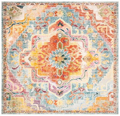 Hand-Knotted Medallion 5' Square Rug in Orange and Teal