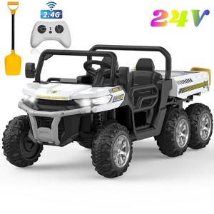 24 Volt 2 Seater Ride On Toys, 4WD 6 Wheels Electric Ride On UTV Cars for Big Kids,Ride On Dump Truck w/ Remote Control,Battery Display,Bluetooth,USB - 1 of 4