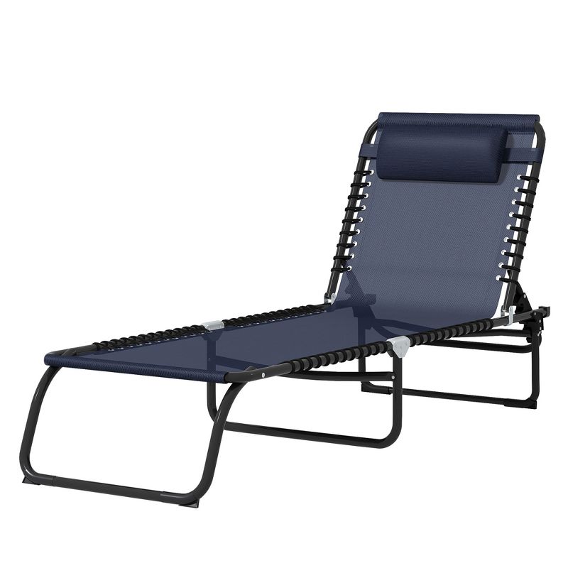 Folding Chaise Lounge Pool Chair with 4-Position Reclining Back, Pillow, Breathable Mesh & Bungee Seat, 5 of 12
