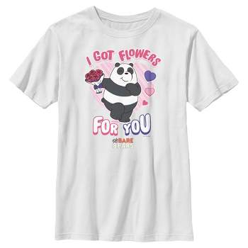Boy's We Bare Bears Valentine's Day Panda I Got Flowers For You T-Shirt