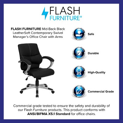 Contemporary Mid-Back Swivel Executive Chair in Black LeatherSoft