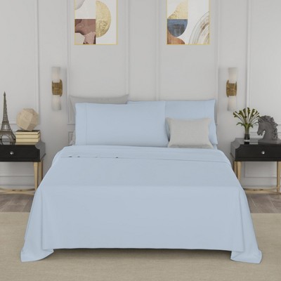 Twin XL Blue Cotton Blend Percale Sheet Set