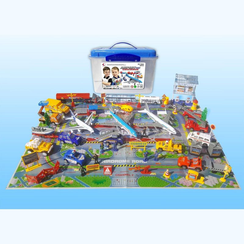 Ready! Set! Play! Link 57 Piece International Airport Assembled Playset, Comes With 3 Planes & 18 Trucks For Kids, 3 of 9