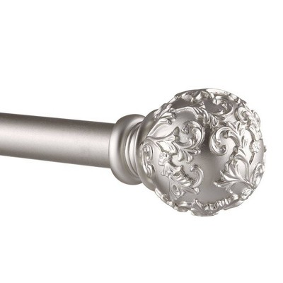 Matte Silver Adjustable Curtain Rod with Floral Finials