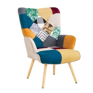 Beautyolove Colorful Fabric Upholstered Accent Chair Wingback Armchair with Solid Wood Legs - 1 of 4