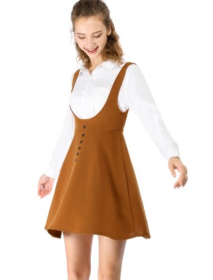 INSPIRE CHIC Women's Button Overalls Pinafore Suspenders Skirt