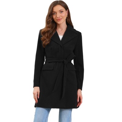 INSPIRE CHIC Women's Lapel Collared Open Front Long Sleeve Belted Overcoat