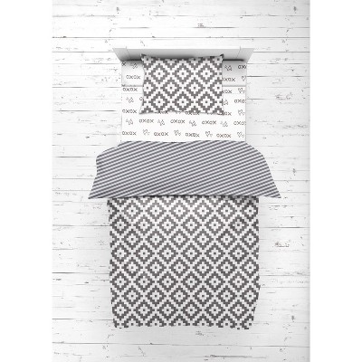 Bacati - Love Aztec Print Gray 4 pc Toddler Bedding Set