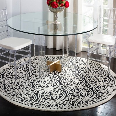 Black and Ivory Round Hand-Tufted Wool Area Rug