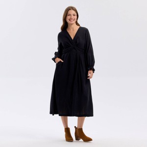 Women's Twist-Front Balloon Long Sleeve Midi A-Line Dress - Universal Thread™ - 1 of 3