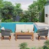 Outdoor 4 Pcs Furniture Set, Patio Conversation Sets with Seats and Table, Rope Conversation Sets with PE Cushions and Iron Frame-Coolbibila - 3 of 4