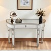 Mshliw Half-Moon Mirrored Console Table with Fluted Glass Panels and Crystal Knob Drawer, Dining Table, 47" Entryway Vanity Desk - 2 of 4