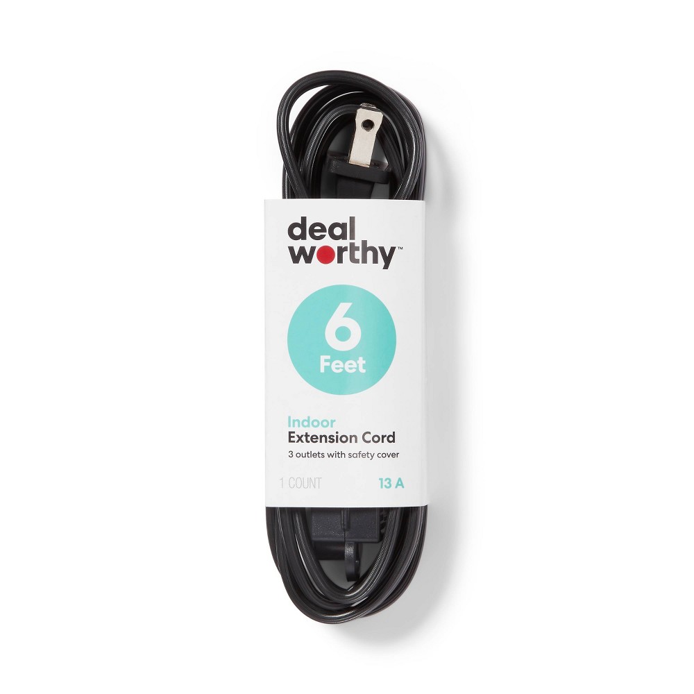 Photos - Surge Protector / Extension Lead 6' 3 Outlet Indoor Extension Cord Black - Dealworthy™