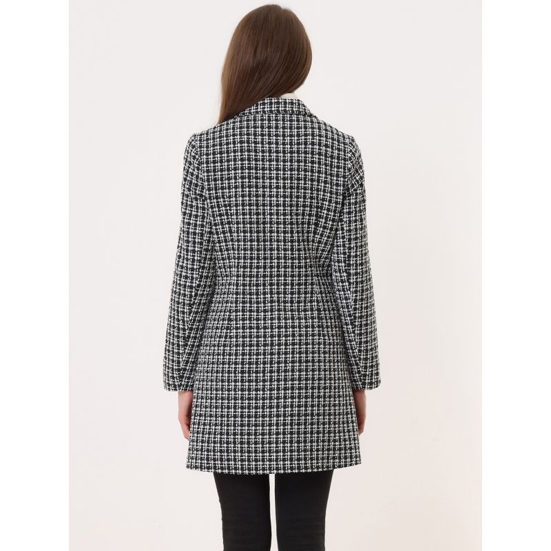 Allegra K Women's Notched Lapel Collar Coat Elegant Double-Breasted Plaid Tweed Blazer Outerwear, 4 of 7