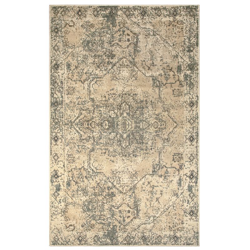 Farmhouse Plush Distressed Geometric Medallion Border Sturdy High-Traffic Durable Polypropylene Indoor Traditional Rustic Area Rug by Blue Nile Mills, 1 of 8