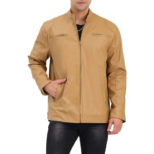 Lars Amadeus Men's Stand Collar Zip Up Motorcycle Biker Faux Leather Jacket - 1 of 4