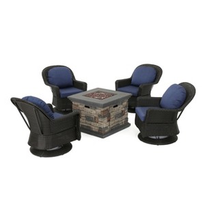 Christopher Knight Home Alhambra Outdoor Wicker 5 Piece Swivel Club Chair and Fire Pit Set - 1 of 4