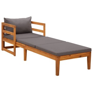vidaXL Sun Lounger with Dark Gray Cushions Solid Acacia Wood - 1 of 4