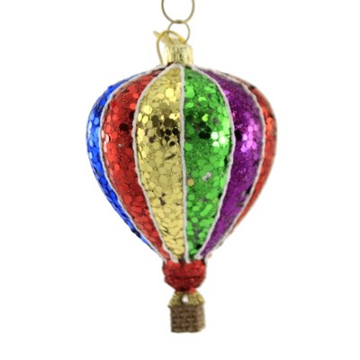 Noble Gems 3.5" Rainbow Hot Air Ballon Float Pride Striped Glitter  -  Tree Ornaments