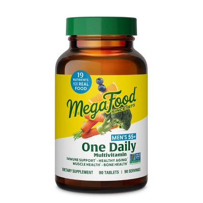 MegaFood Men's 55+ One DailyMultivitamin w/ Vitamin B12, Vitamin C, Vitamin D & Zinc - Optimal Aging & Immune Support Supplement, Vegetarian, 90 Tabs.