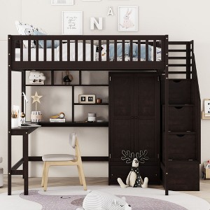 NicBex Full Size Bunk Bed with Desk Loft Bed Bed Frame with Shelves, Wardrobe, Storage Stair and Full Length Guardrails, No Box Spring Required - 1 of 4