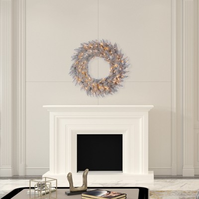 36" Platinum Fir Artificial Christmas Wreath with Warm White LED Lights
