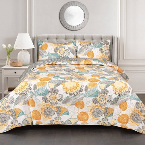 King 3pc Janelle Quilt & Sham Set Yellow/gray - Lush Décor : Target