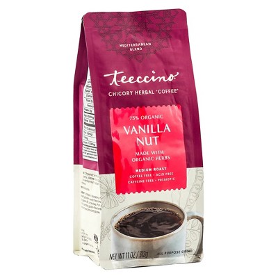 Teeccino Vanilla Nut Chicory Coffee Alternative, Medium Roast - Ground Herbal Coffee That’s Prebiotic, Caffeine Free & Acid Free