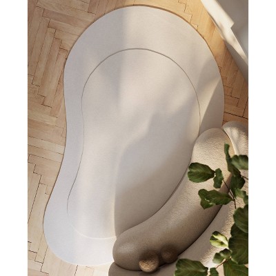 Ivory Kidney-Shaped Handmade Wool Area Rug, 6' x 9'