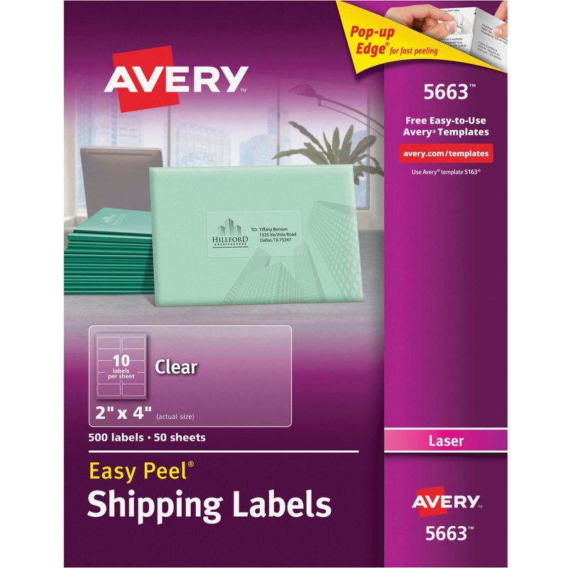 Avery Easy Peel Shipping Labels, Laser, 2 x 4 Inches, Clear, Pack of 500, 1 of 2