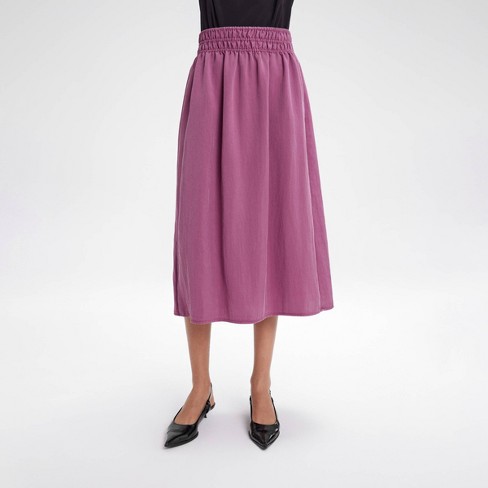 Women s Smocked Waist Midi A line Skirt A New Day Purple 4x Target