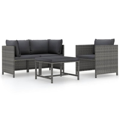 VidaXL 4 Piece Patio Sofa Set with Cushions Poly Rattan Gray