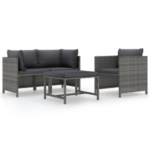 VidaXL 4 Piece Patio Sofa Set with Cushions Poly Rattan Gray - 1 of 4