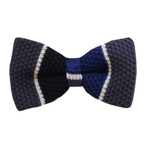 TheDapperTie Men's Black, Navy Blue, Gray Stripe 2.75 W And 4.75 L Inch Knit Pre-Tied Bow Tie - 1 of 3