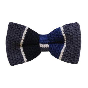 TheDapperTie Men's Black, Navy Blue, Gray Stripe 2.75 W And 4.75 L Inch Knit Pre-Tied Bow Tie