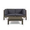 GDFStudio Keith Outdoor Acacia Wood Loveseat and Coffee Table Set with Cushions - 2 of 4