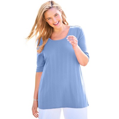 Woman Within Plus Size Pointelle Scoopneck Tee