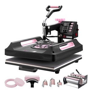 VEVOR Heat Press Machine, 15 x 15 inch, 8 in 1 Heat Transfer Machine with 30 oz Tumbler Press, 360° Swing Away Digital Pressing Machine, Black&Pink - 1 of 4