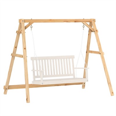 Outsunny 770lbs Wooden Porch Swing Frame, A-Frame Swing Stand with Reinforced Bars, Hanging Chair Stand Only for Backyard, Patio, Lawn, Garden