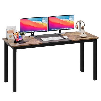 63 Inch Computer Dеsk, Large Office Dеsk with Black Metal Frame, Modern Simple Style Gaming Dеsk, Sturdy Write Dеsk