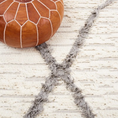 Ivory and Grey Hand-Knotted Wool Runner Rug