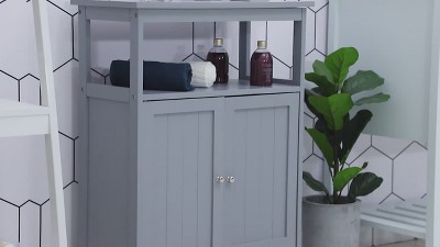 Gray Freestanding Storage Cabinet with Doors and Open Shelf