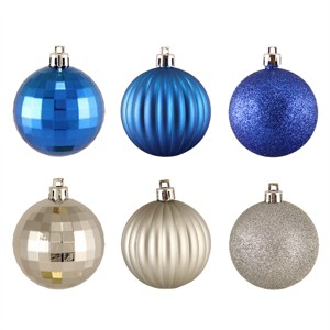 Northlight 100ct Shatterproof 3-Finish Christmas Ball Ornament Set 2.5" - Silver/Blue - 1 of 4