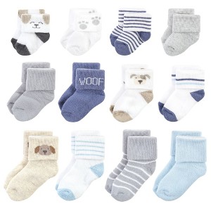 Hudson Baby Infant Boy Grow With Me Socks 12pk, Dog, 0-24 Months - 1 of 4